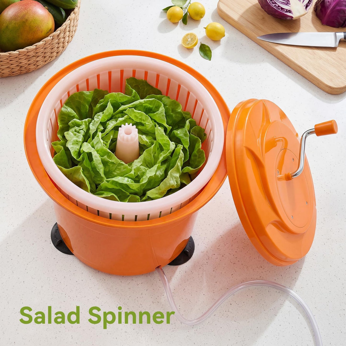 Fnova Commercial Salad Spinner, 6.6 Gal / 26.42 Qt Salad Spinner with 4.92 ft Drain Tube & Anti-Slip Feet, Large Manual Lettuce Spinner for Catering, Home, Farm