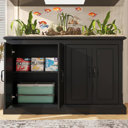Merax 55-75 Gallon Fish Tank Stand with Power Outlet, Heavy Duty Aquarium Stand with 4 Storage Cabinets, for Fish Tank, Turtle Tank, Reptile Terrarium, Black