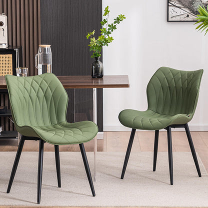 Kidol & Shellder Dining Chairs Set of 2, PU Leather Upholstered Kitchen Chairs with Back Armless, Mid Century Modern Side Chair for Dining Room, Living Room, Lounge, Restaurant, Bean Green