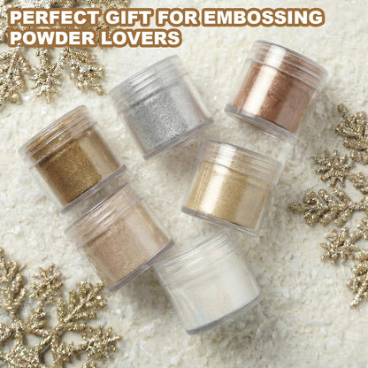 Heigble 6 Pcs 0.5 Ounce Embossing Powder Set for DIY Crafts Greeting Cards Making Scrapbooking Wedding Invitations