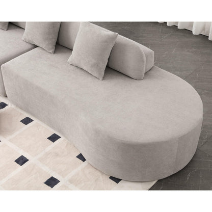 ACQCA 130.5" Modern Curved Combination Sofa, Cloud Couch with 3 Removable Pillows for Living Room, Apartment,Office,No Assembly Required, Gray