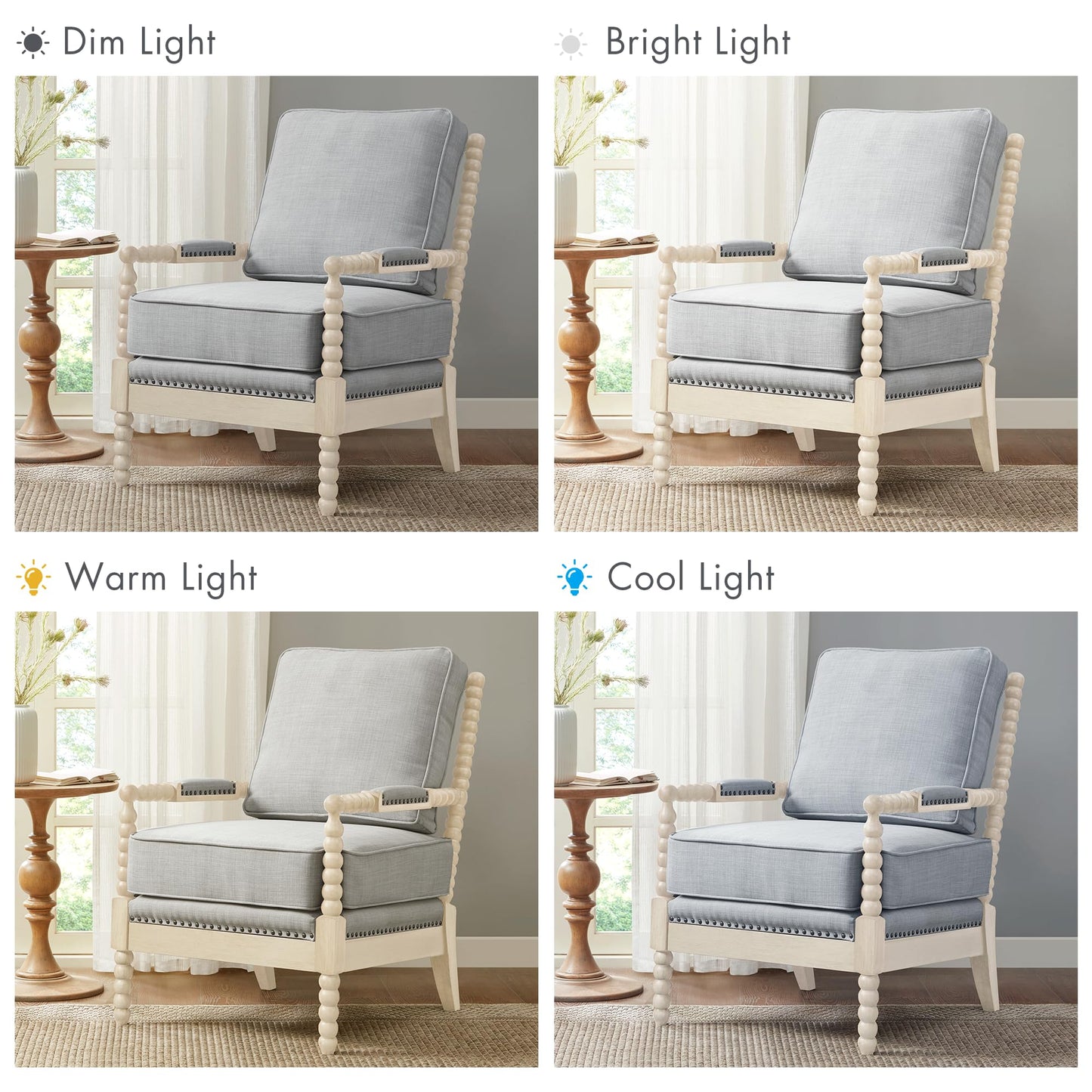 Madison Park Accent Chairs for Living Room Farmhouse Modern Armchair, Solid Wood, Antiqued Finish, Upholstered Seat Removable, Bedroom Lounge for Reading, 25.5" W, Light Blue/Antique Cream