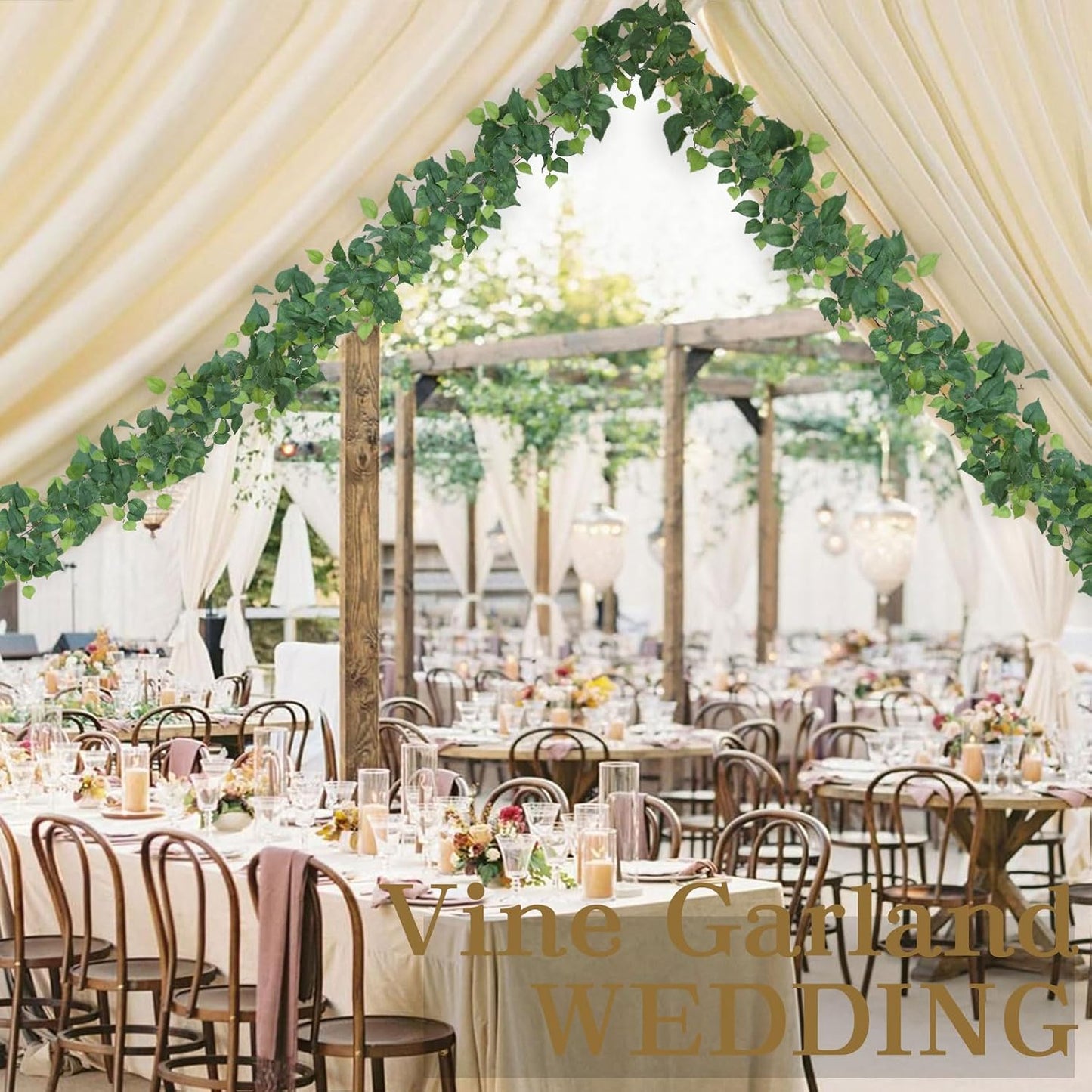 mizii 5 Pack 365" Artificial Scindaps Vines Garland, Fake Vine with Silk Green Leaves for Bedroom Wall Party Wedding