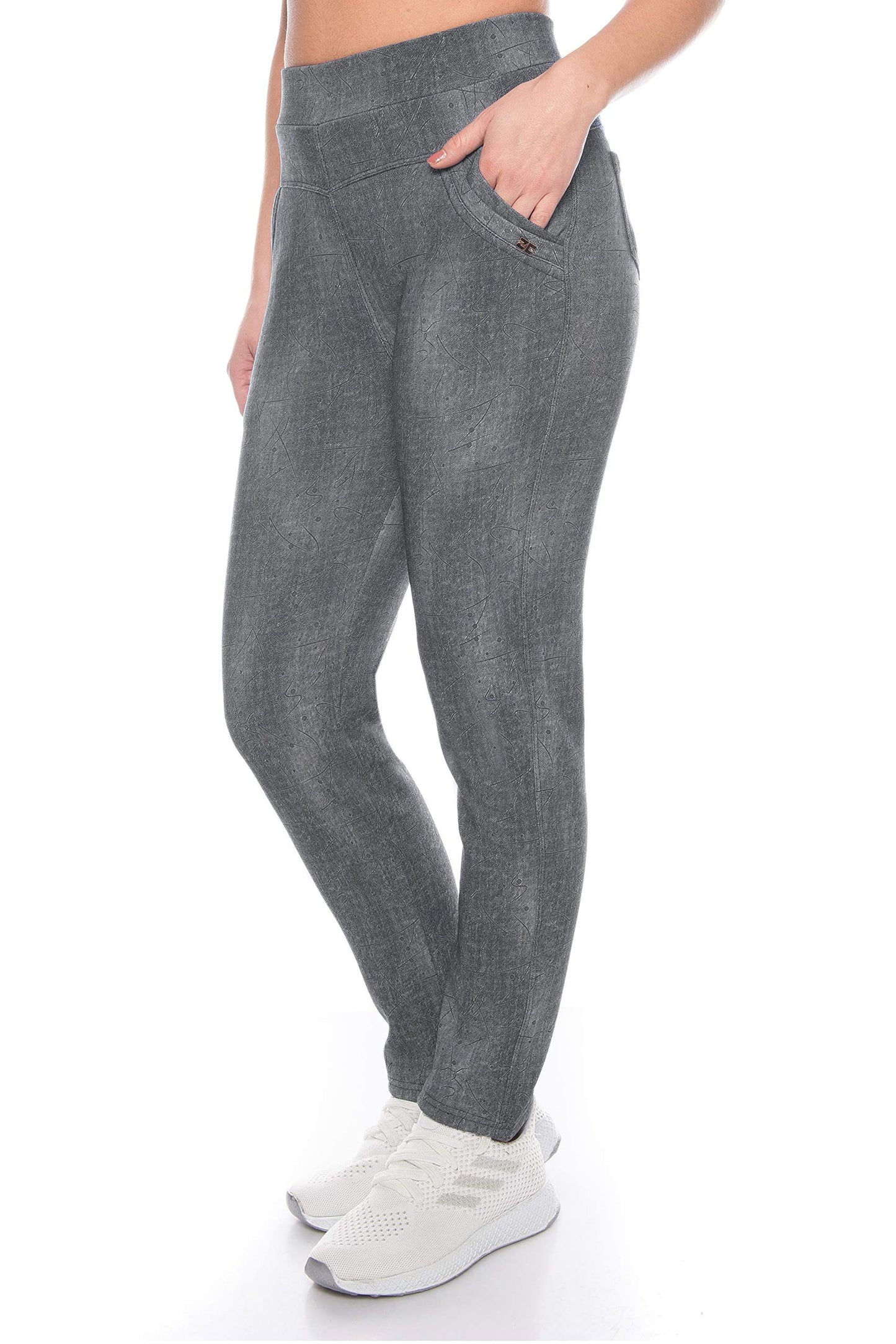 Kendindza Women's Thermal Leggings, Denim Look, Lined with Inner Fleece, Basic, Opaque