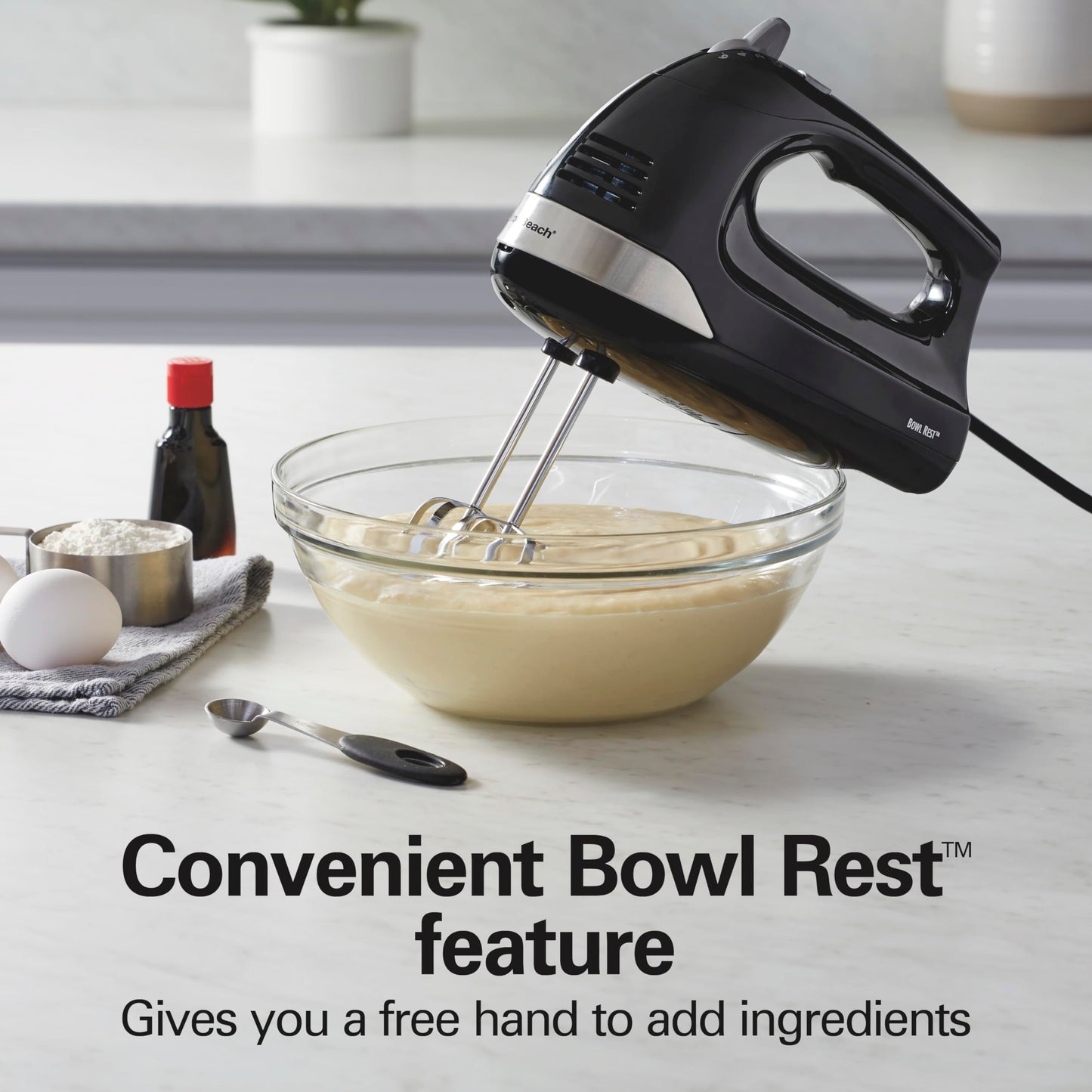 Hamilton Beach 6-Speed Electric Hand Mixer with Whisk, Dough Hooks and Easy Clean Beaters, Powerful 275 Watt Motor, Snap-On Storage Case, Black