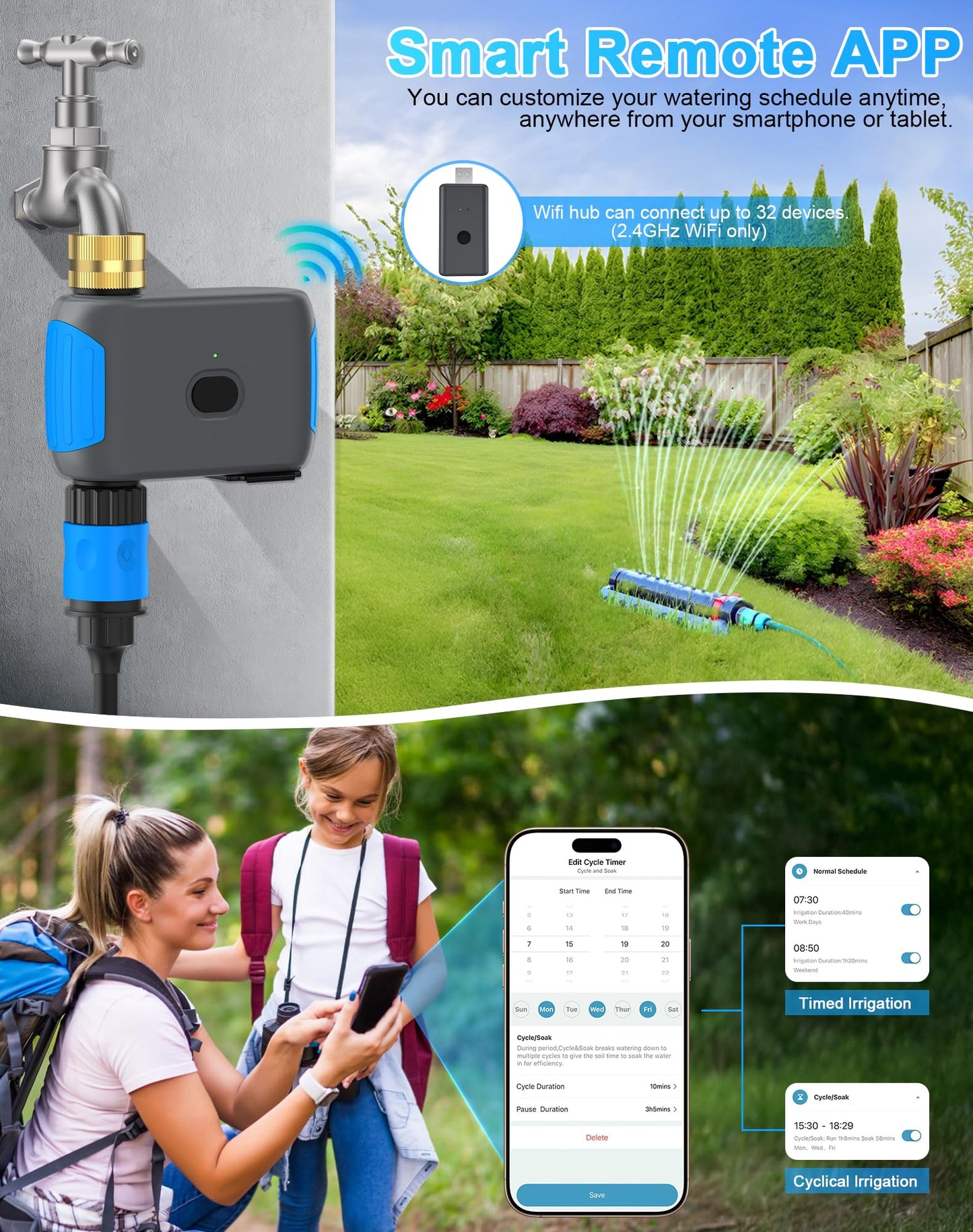 Smartale WiFi Sprinkler Timer, Smart Bluetooth Hose Timer, Programmable Automatic Irrigation System with Remote APP, Compatible with Alexa Google, Watering for Outdoor Garden Yard Lawn, 1 Outlet
