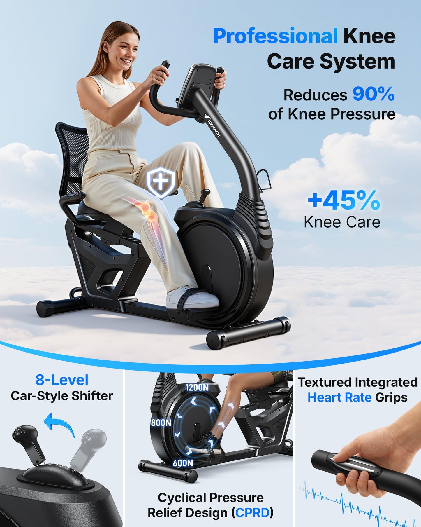 MERACH Recumbent Exercise Bikes for Home,Light Commercial High-end Recumbent Bike for Seniors Adults,Stationary Bikes for Home with Bluetooth Exclusive App,LCD,Heart Rate Handle Exercise Equipment