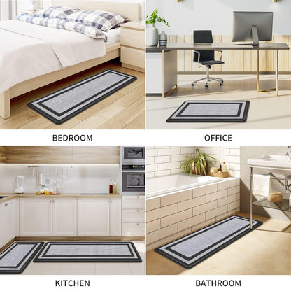 Mattitude Kitchen Mats Set of 2,Cushioned Anti-Fatigue Non-Skid Rug Sets Ergonomic Comfort Standing Mat for Kitchen, Floor, Office, Sink, Laundry, Black and Gray