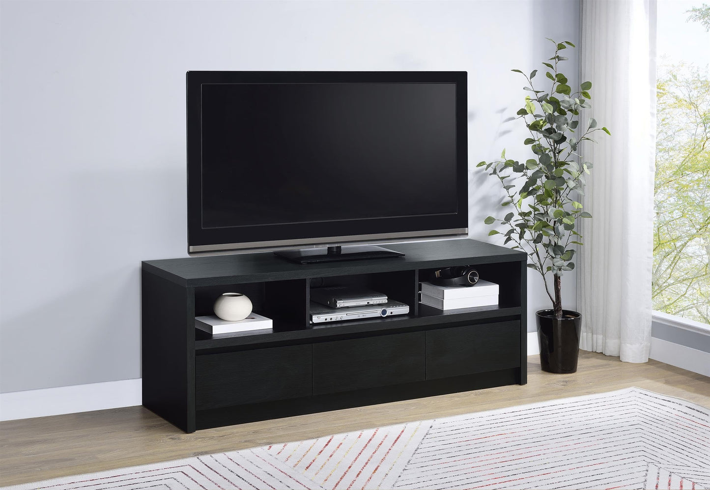 Coaster Home Furnishings Rutland 59-Inch TV Stand and Media Console Black, 3-Drawer Entertainment Center