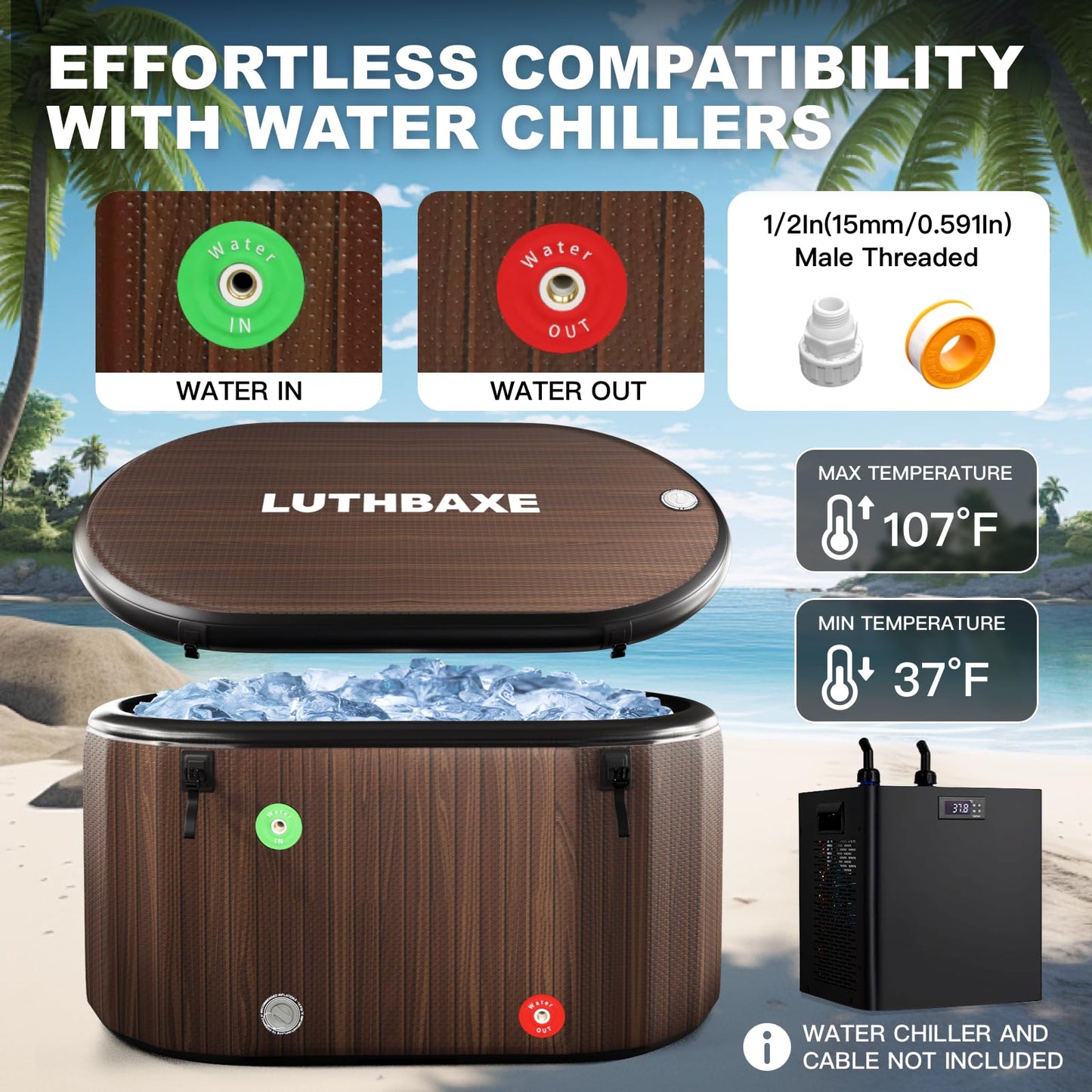 Cold Plunge | Upgraded 218 Gallon Inflatable Ice Freestanding Bathtub with 5 Layers Durable Design | Portable Cold Water Bath for Athletes' Recovery | Ice Bath for Outdoor and Camping | Wood Grain