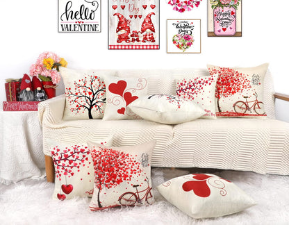 4TH Emotion Valentines Day Throw Pillow Covers, 18x18 Set of 4 Red Love Heart Cushion Cases for Home Decor