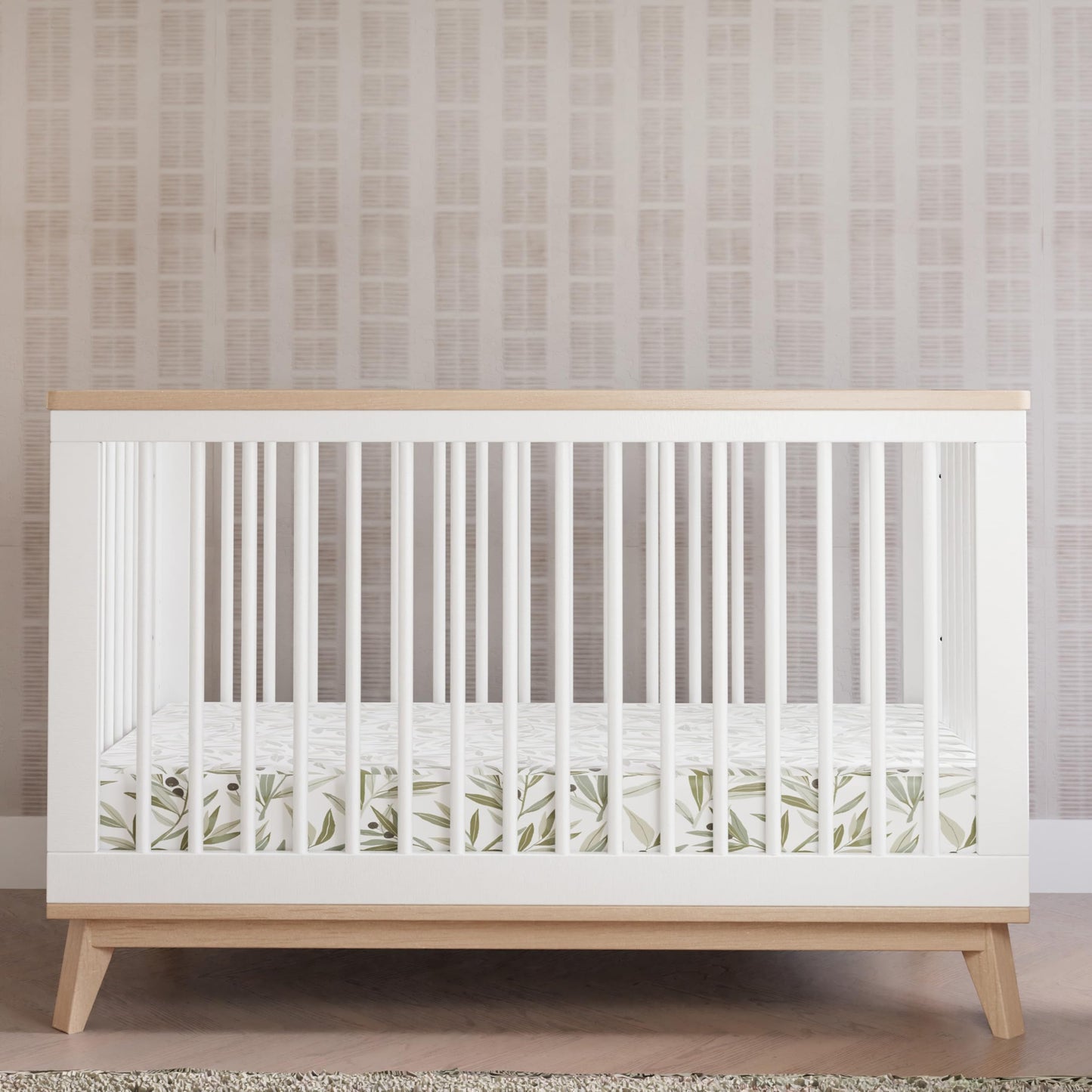 Babyletto Scoot 3-in-1 Baby Crib Convertible to Wooden Toddler Bed, Daybed - GREENGUARD Gold Certified - Easy Assembly, Made of 100% Solid Wood - Includes Toddler Conversion Kit - White/Washed Natural