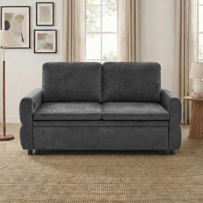 Convertible Sofa Bed Loveseat with Adjustable Backrest, Chenille Sleeper Couch with USB Ports, 3 Position Reclining Sofa Bed for Small Spaces Apartment Guest Room, Modern Compact Furniture, Grey