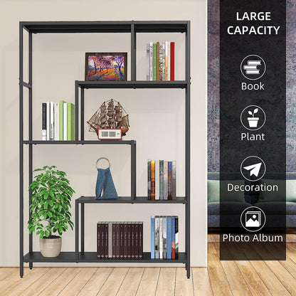WZONICE98 Bookcases 5 Tier Metal Industrial Bookshelf Display Shelves for Living Room Bedroom Kitchen Office Farmhouse Decor Sturdy and Stylish Bookshelves Storage Rack Books Holder Organizer