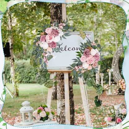 Wedding Arch Decorations 2 Pack - Reusable Artificial Hanging Flowers Floral Swag Greenery Garland for Wedding Welcome Sign Backdrop Bridal Ceremony Reception Backdrop Decoration, Baby Shower