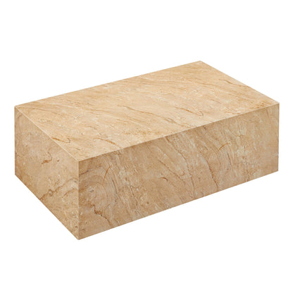 Modway Jordana 47 Inch Rectangle Concrete Coffee Table in Travertine – Plinth Coffee Table with Faux Stone Finish – Concrete Furniture Center Table for Living Room or Patio