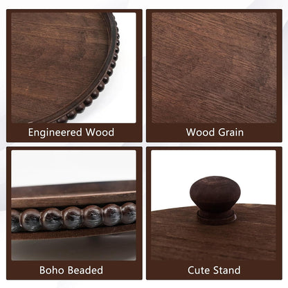 12in FramePro Decorative Tray Round Wood Beaded - Brown Serving Tray Risers for Living Room, Coffee Table, Kitchen