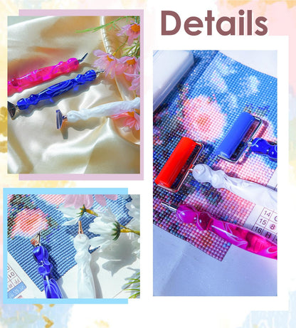 Hailivike 17PCS Threaded Diamond Art Tools, Upgraded Stainless Steel Tips Diamond Painting Pen No Loosen, Blue Set
