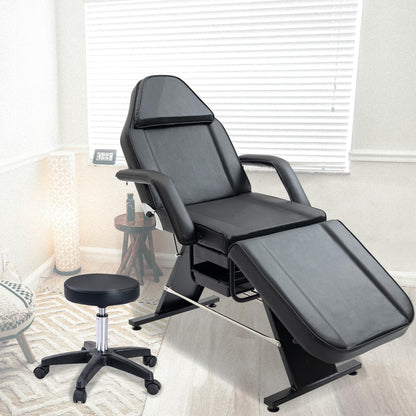 KEIKI Massage Salon Tattoo Chair Esthetician Bed with 2 Tray, Hydraulic Stool, Wide Leg Multi-Purpose 3-Section Facial Bed Table with Adjustable Spa Beauty Equipment, Easy Assembly, Black
