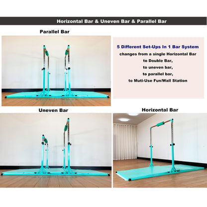 MARFULA Gymnastics Double Horizontal Bars 3Play Gymnastic Parallel Bars with Mat Uneven Bars Gymnastics Training Bar with 304 Stainless Steel Regulating Arms & Fiberglass Rail for Home Club Use