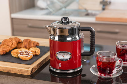 Russell Hobbs Kettle [1.7 L, 2400 W] Retro Red & Polished Stainless Steel (Quick Boil Function, Water Temperature Display in Retro Design, External Water Level Indicator) Vintage Tea Maker 21670-70