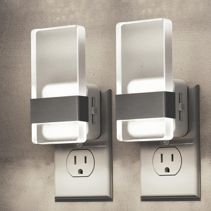 L LOHAS LED Night Lights Plug Into Wall, 2 Pack Plug in Night Light LED with Dusk to Dawn Sensor, 0-100LM Dimmable Nightlight, Wall Sconce-Style Design Nightlights for Bathroom, Hallway,Stairway,Gift