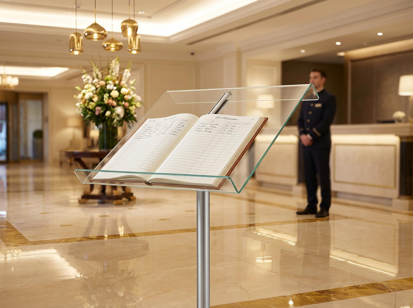 Deflecto Lectern Without Ring Binder Floor Stand – Silver/Clear - Acrylic Sign Holder - Base Stand for Speech - Music Stands