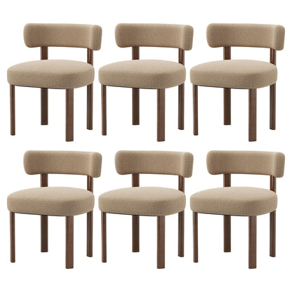 smartue Wooden Dining Chairs Set of 6, Upholstered Kitchen Chairs with Solid Wood Legs, Mid Century Dining Room Chair with Ergonomic Curved Backrest for Kitchen Dining Vanity, Camel