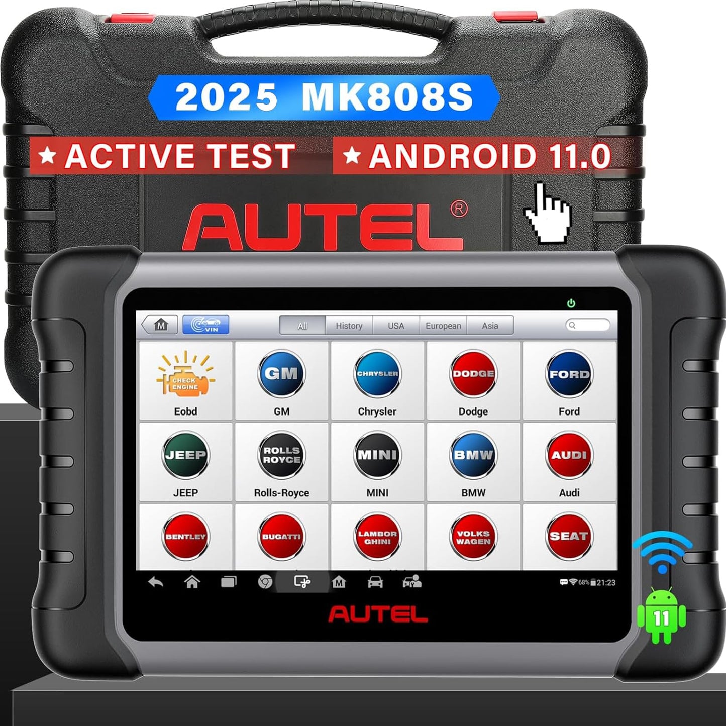 Autel Scanner MaxiCOM MK808S: 2025 Bidirectional Tool as MK808BT Pro MX808S M808Z, Function as MaxiCheck MX900, 28+ Service, Active Test, All System Diagnose, Injector Coding, FCA Autoauth Android 11