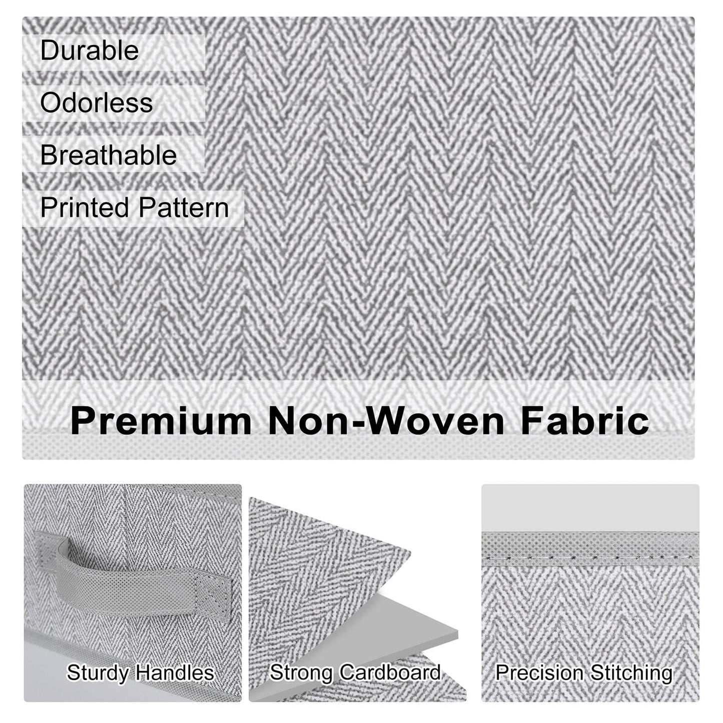WUIKE Closet Organizers and Storage, Trapezoid Storage Bins, Fabric Closet Bins with Handles, Foldable Storage Baskets for Clothes, Purse, Blanket, Herringbone Gray, Extra Large, 3-Pack