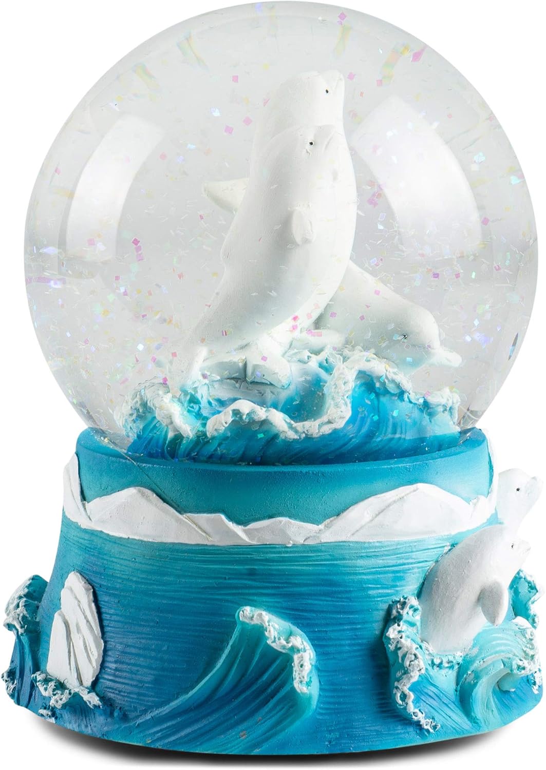 Elanze Designs Beluga Whales Tabletop Dresser Nightstand Figurine Decoration, 100MM Sturdy Glitter Water Wind Up