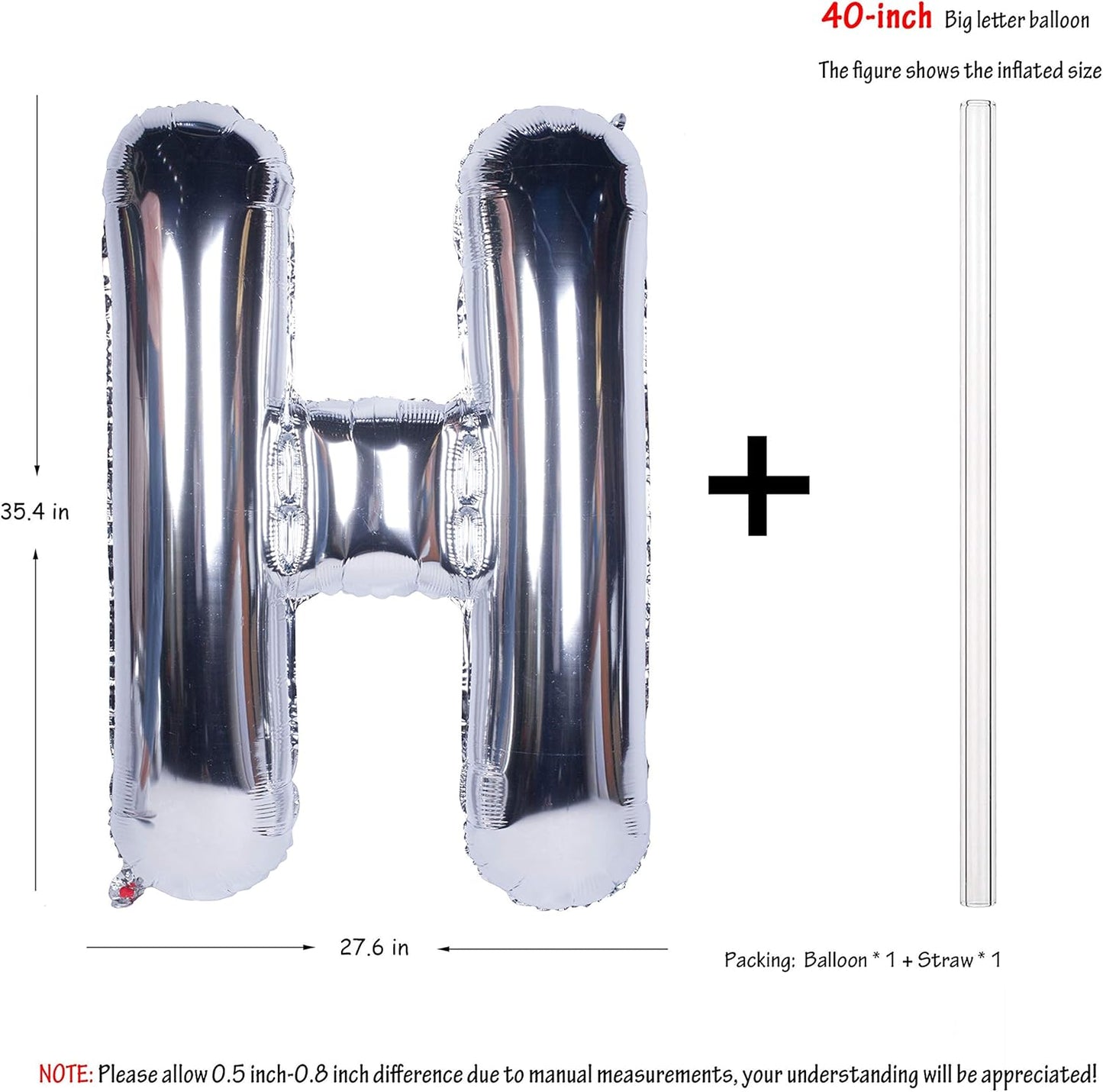 Letter Balloons 40 Inch Giant Jumbo Helium Foil Mylar for Party Decorations, Silver H