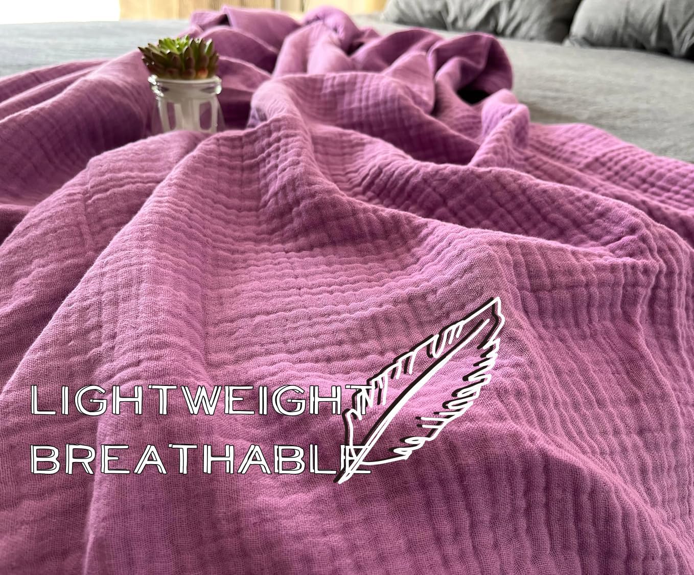 KyraHome 100% 60"x80" Organic Cotton Large Cotton Throw Blanket for Couch, Women, Plant Dyed, Breathable Lightweight