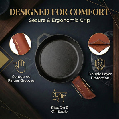 Made in Georgia - Cast Iron Handle Cover- Extra Thick Leather Heat Resistant Handle Holder for Cast Iron Skillets, Pans