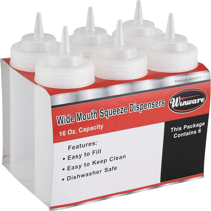 Winco Chocolatier's Wide Mouth Squeeze Bottles, 12-Ounce, 6-Pack for Chocolate