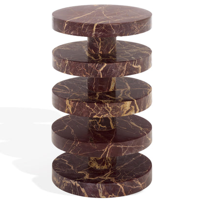 SAFAVIEH Couture Collection – Danny Red & White Stacked Round Marble Accent Table, Fully Assembled (SFV5766C)