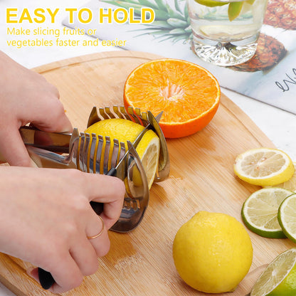 KAYCROWN Tomato Slicer Holder with Paring Knife Set, Stainless Steel Lemon Slicer Cutter for Slicing, Onion Holder for Slicing, Vegetable Cutter for Tomato, Lemon
