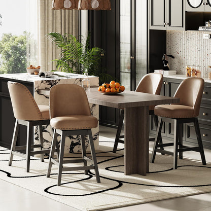 MALOL Swivel Bar Stools Set of 4, PU Leather Mid Century Mondern Barstools, 26 inch Counter Height Bar Chairs with Solid Back and Wood Legs, for Kitchen Island，Brown