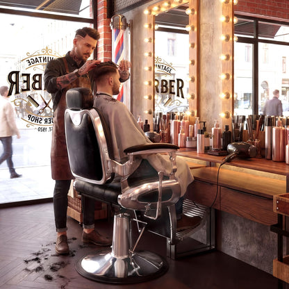 Oakvera Barber Chair, Heavy Duty Vintage Recline Hydraulic Barber Chair with Towel Bar, 360° Swivel All Purpose Professional Salon Chair Barber Shop Beauty Salon Shampoo Equipment, Black and Sliver