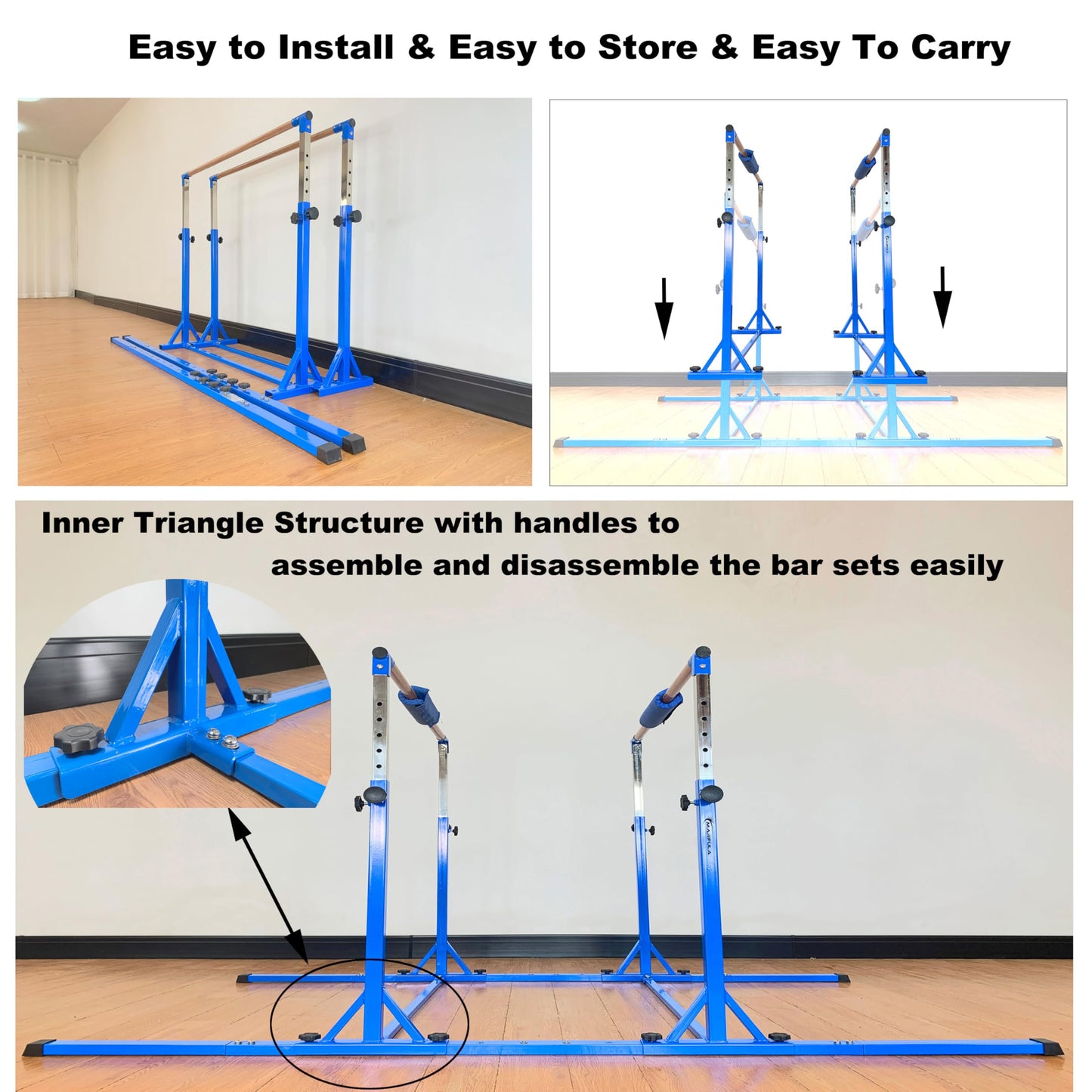 MARFULA Gymnastics Double Horizontal Bars 3Play Parallel Bars Uneven Bars Gymnastics Training Kip Bar with 304 Stainless Steel Regulating Arms & Fiberglass Rail for Indoor Outdoor Home Club Use