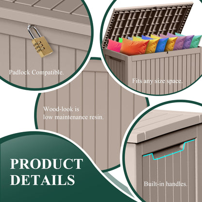 ROJIK Outdoor Storage Housing Deck Box - Waterproof Patio Furniture, Garden Tools, Cushions, Pool Accessories Storage Bench with Lockable Lid and Side Handles (Grey, 275 Gal)