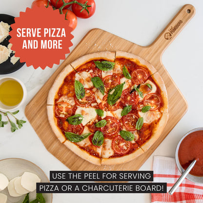 Chef Pomodoro Wooden Pizza Peel 16 Inch, Durable Bamboo Baking Tool, Slider Paddle, Wood Cutting Board, Baking Spatula for Preparing, Launching and Serving Pizza, Bread, Cheese Boards and More