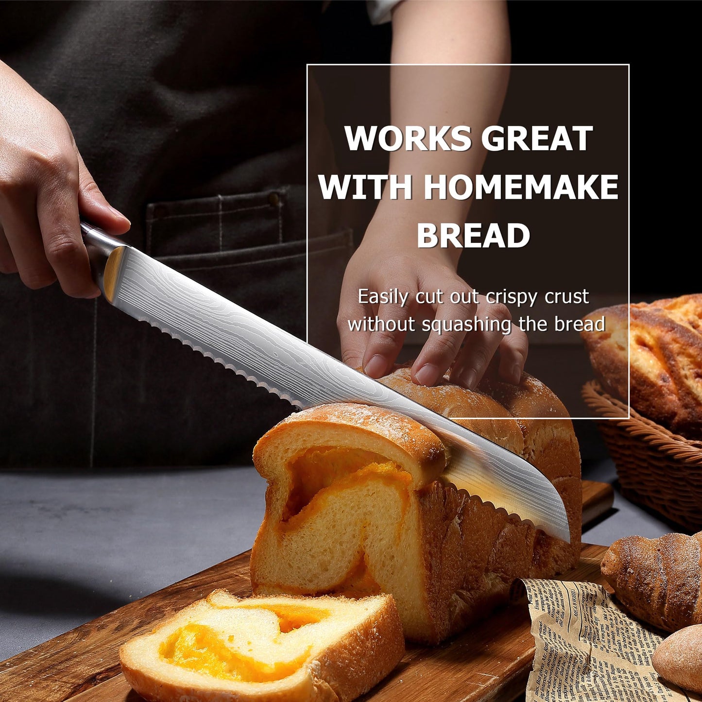PAUDIN Bread Knife, 10 inch Serrated Knife, German Stainless Steel Bread Knife for Homemade Bread, Razor Sharp Edge for Efficient Slicing Sourdough Bread, Bagels, Cake