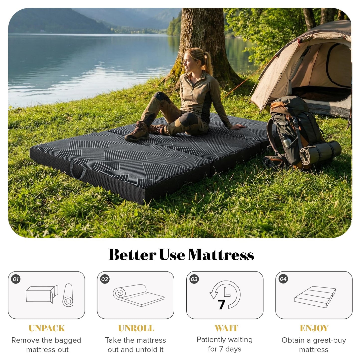 Tri Folding Mattress King Size - Foldable Mattress Trifold Memory Foam Mat with Washable Cover, Handle & Non-Slip Bottom Portable Foldable Floor Sofa Bed for Travel Camping Guest - 6 Inch, 80"x76"x6"