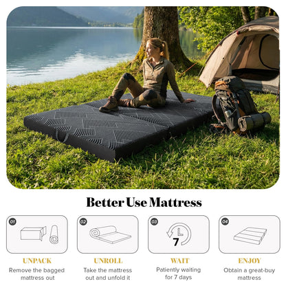 Tri Folding Mattress King Size - Foldable Mattress Trifold Memory Foam Mat with Washable Cover, Handle & Non-Slip Bottom Portable Foldable Floor Sofa Bed for Travel Camping Guest - 6 Inch, 80"x76"x6"