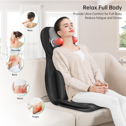 Snailax Shiatsu Neck Back Massager with Heat, Massage Chair Pad with Compression, Height-Adjustable Neck Massage Rollers Chair Seat Massager, Gifts for Men, Women