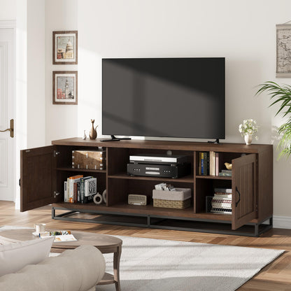 Garvee Farmhouse TV Stand for Living Room, Entertainment Center with 2-Tier Adjustable Shelves & Metal Leg, Wooden TV & Media Console Table for 75 Inch with Storage Compartments, Walnut