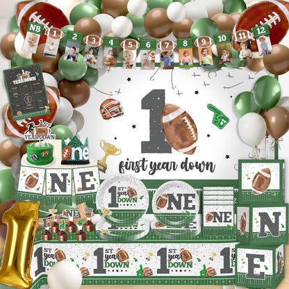 192pcs First Year Down Birthday Party Decorations Include Photo Banner High Chair Banner Backdrop Tablecloth Balloons
