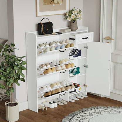 Ball & Cast Shoe Storage Cabinet with 3 Flip Drawers & 1 Drawer, Freestanding Hidden Shoe Organizer with Legs for Entryway, Narrow Shoe Rack Cabinet for Living Room,White