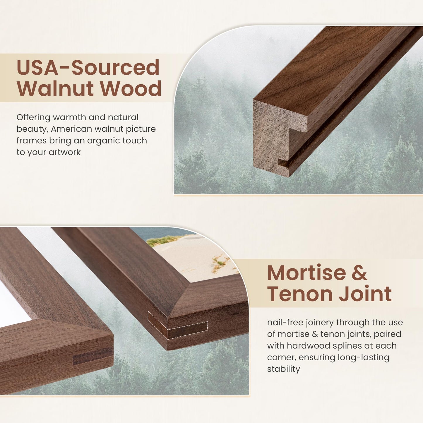 8x10 Picture Frame, USA-Sourced Walnut Wood Photo Frames 8 by 10 with HD Tempered Glass, 8 x 10 Wood Frames for Home Decor, Rustic 8x10 Frame Matted to 5x7, Wall & Tabletop Display, 3 Pack